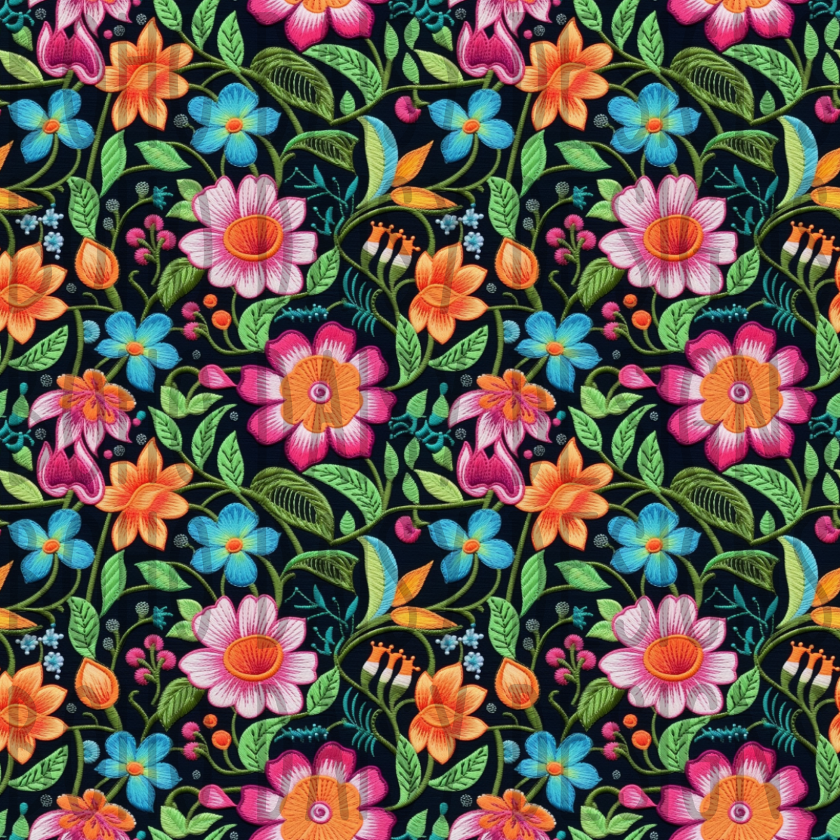 Embroidered Neon Florals Seamless