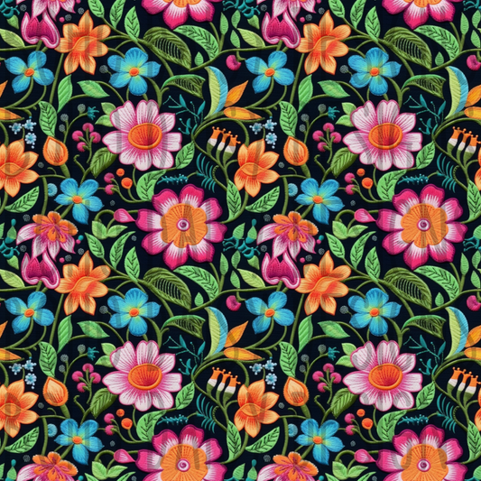 Embroidered Neon Florals Seamless