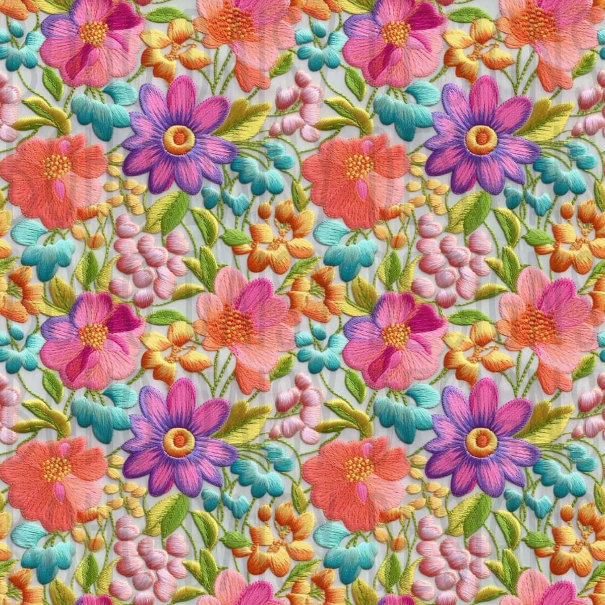 Embroidered Bright Florals Seamless