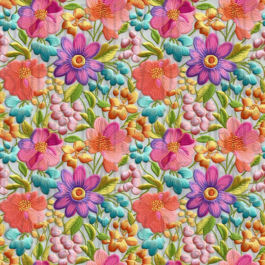 Embroidered Bright Florals Seamless