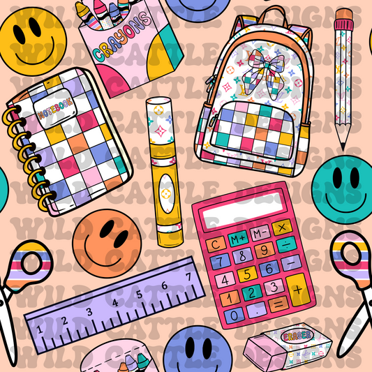 Vibrant boujee peach school supplies seamless