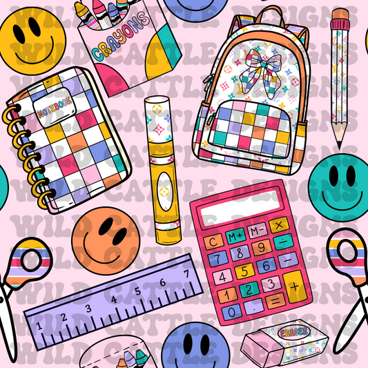 Vibrant boujee pink school supplies seamless