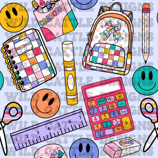 Vibrant boujee purple school supplies seamless