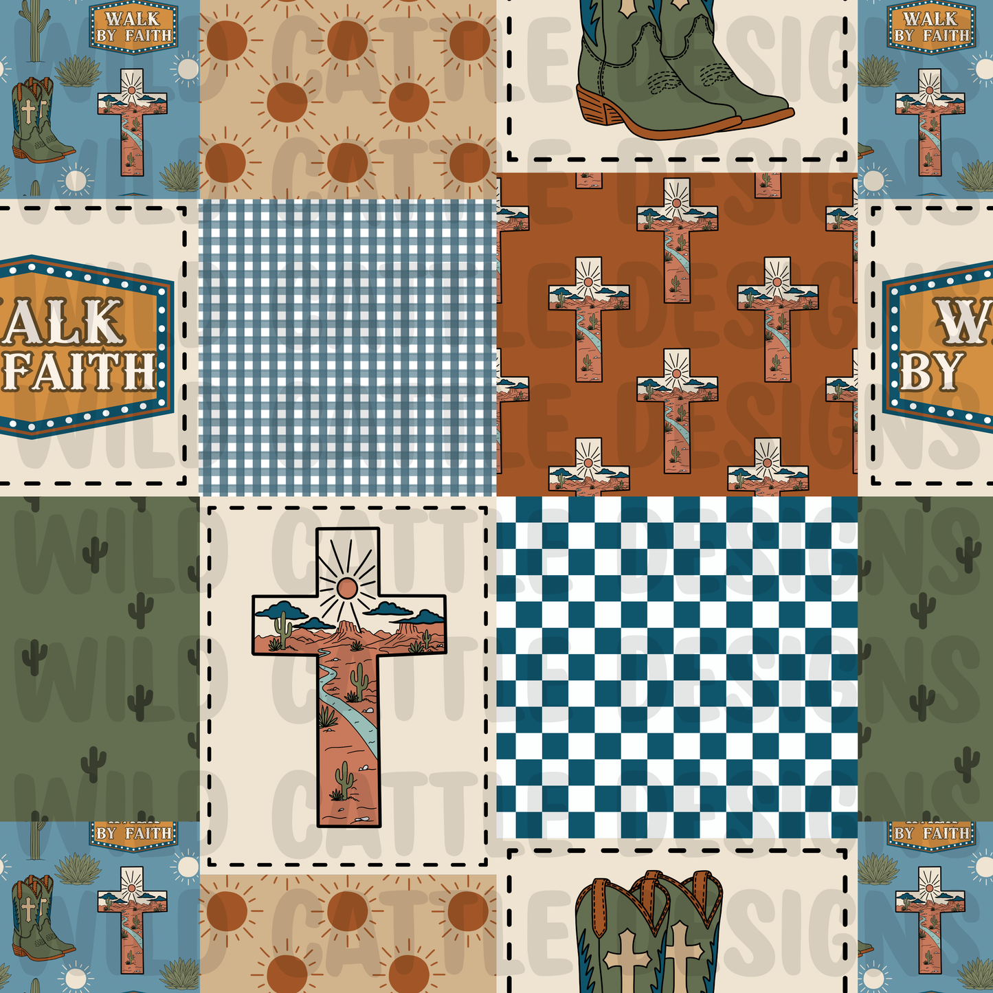Walk by faith cowboy patchwork