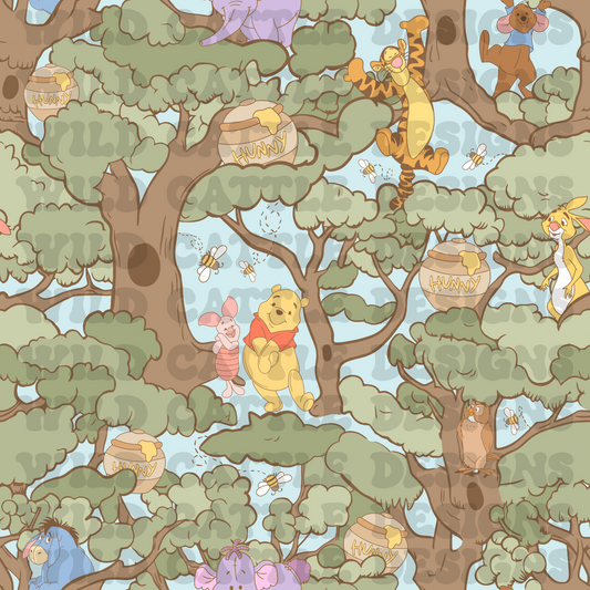 Woodland honey bear seamless