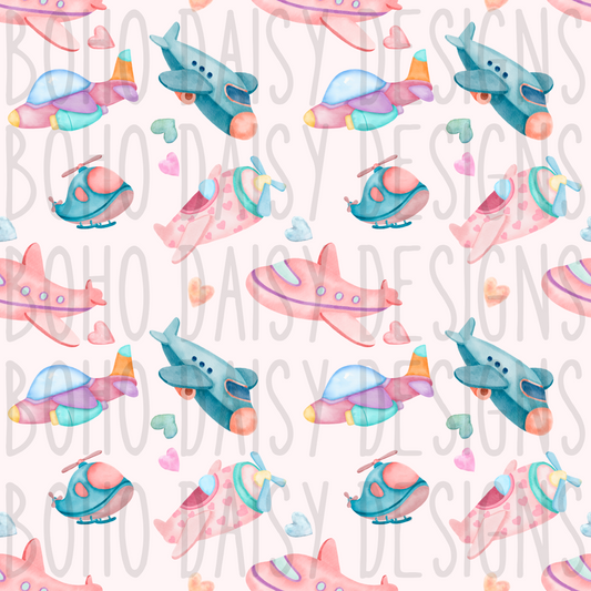 Pink Watercolor Planes
