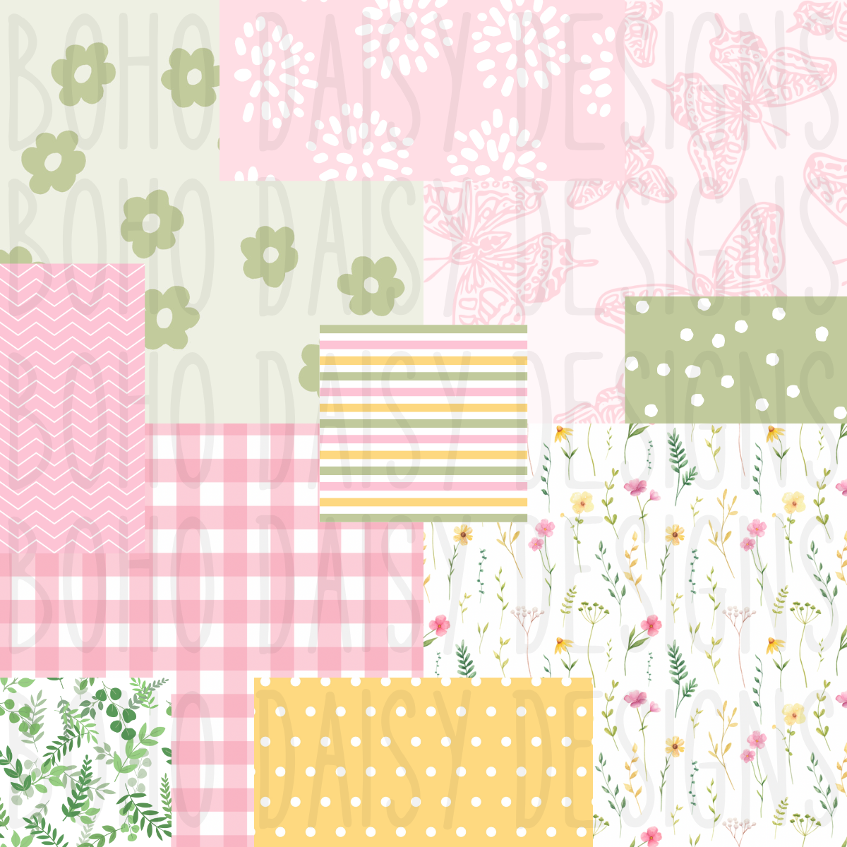 Spring Wildflower Patchwork Seamless